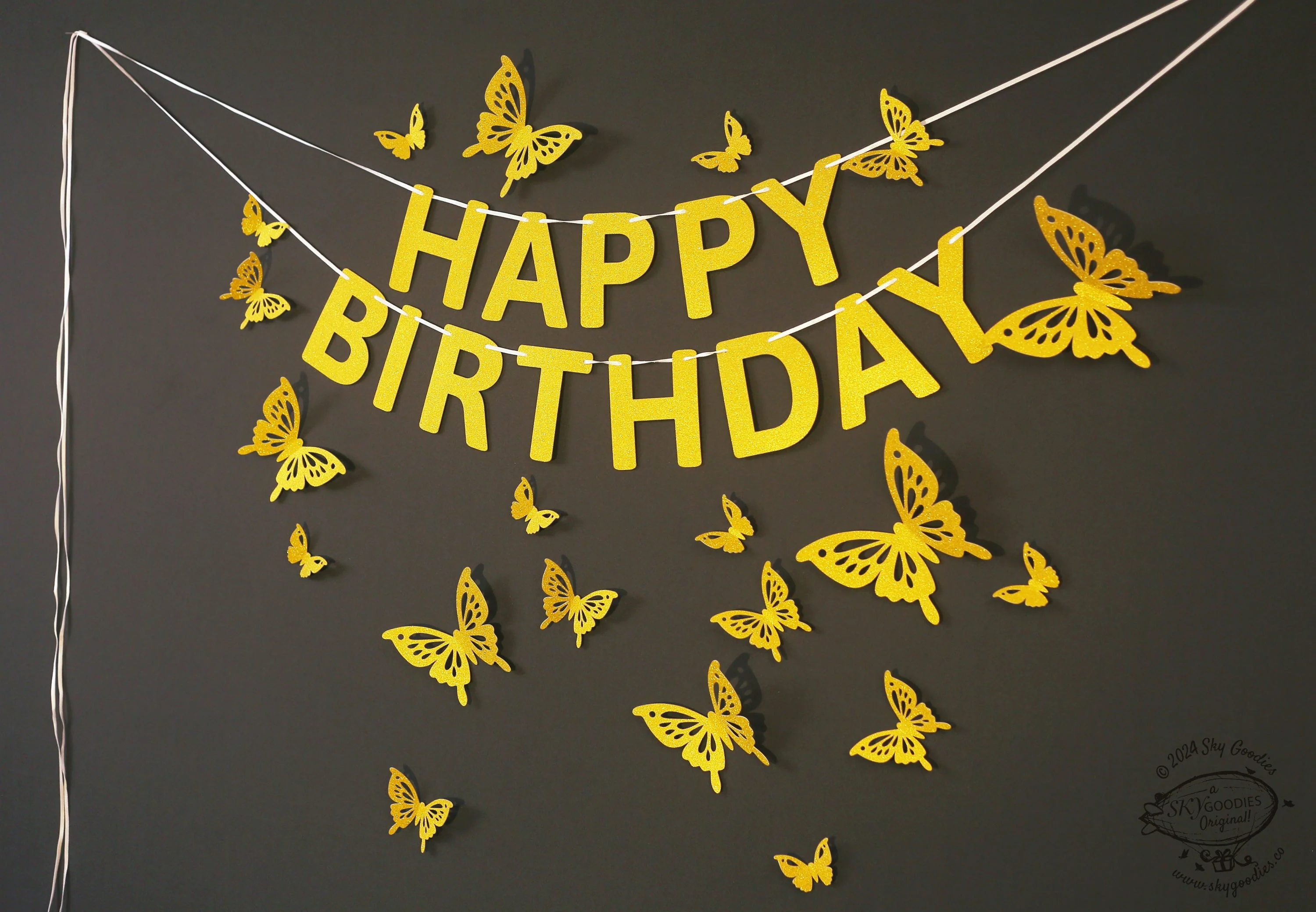 Golden Butterflies and Happy Birthday Paper Party Decor - Image 4