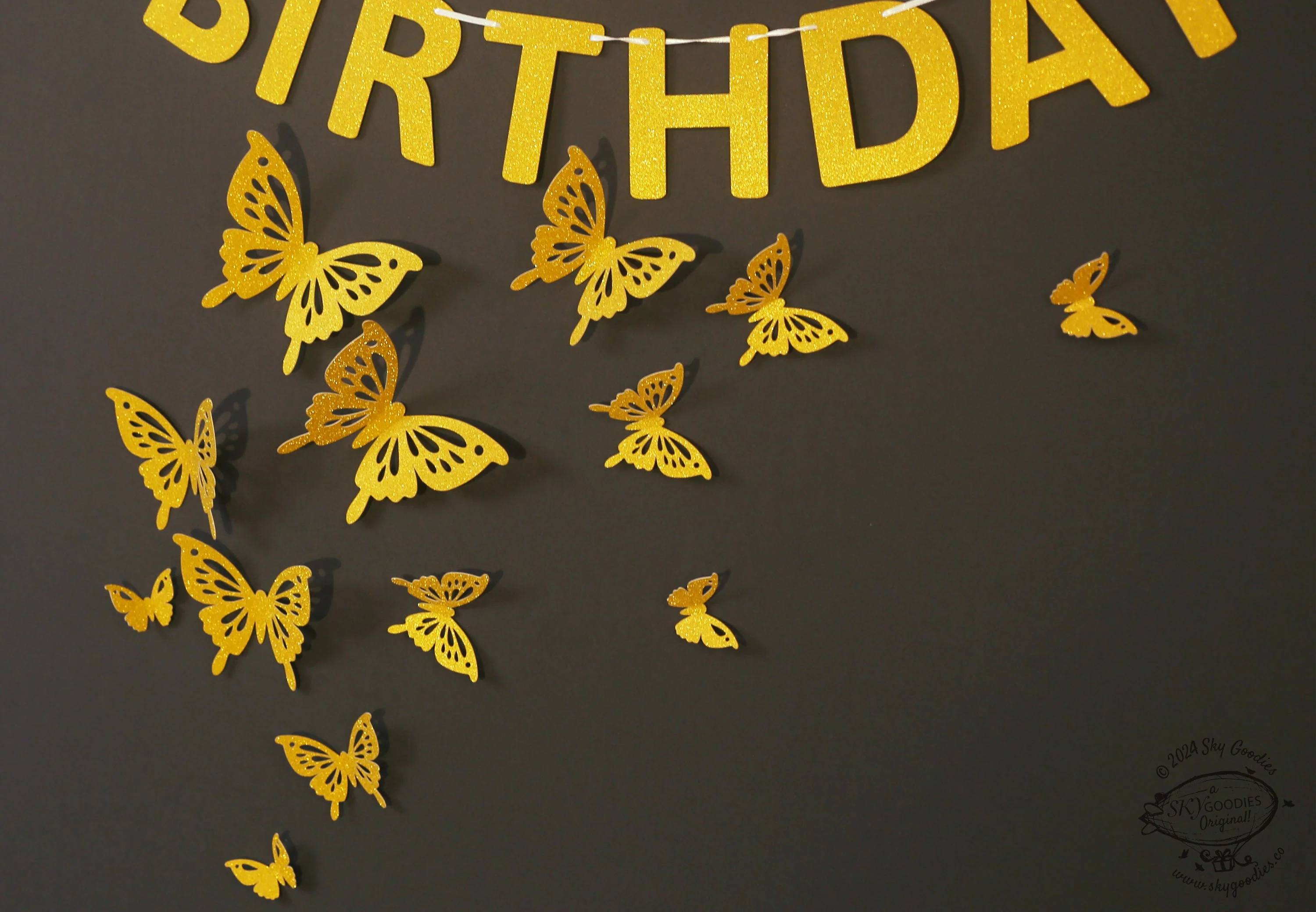 Golden Butterflies and Happy Birthday Paper Party Decor - Image 5