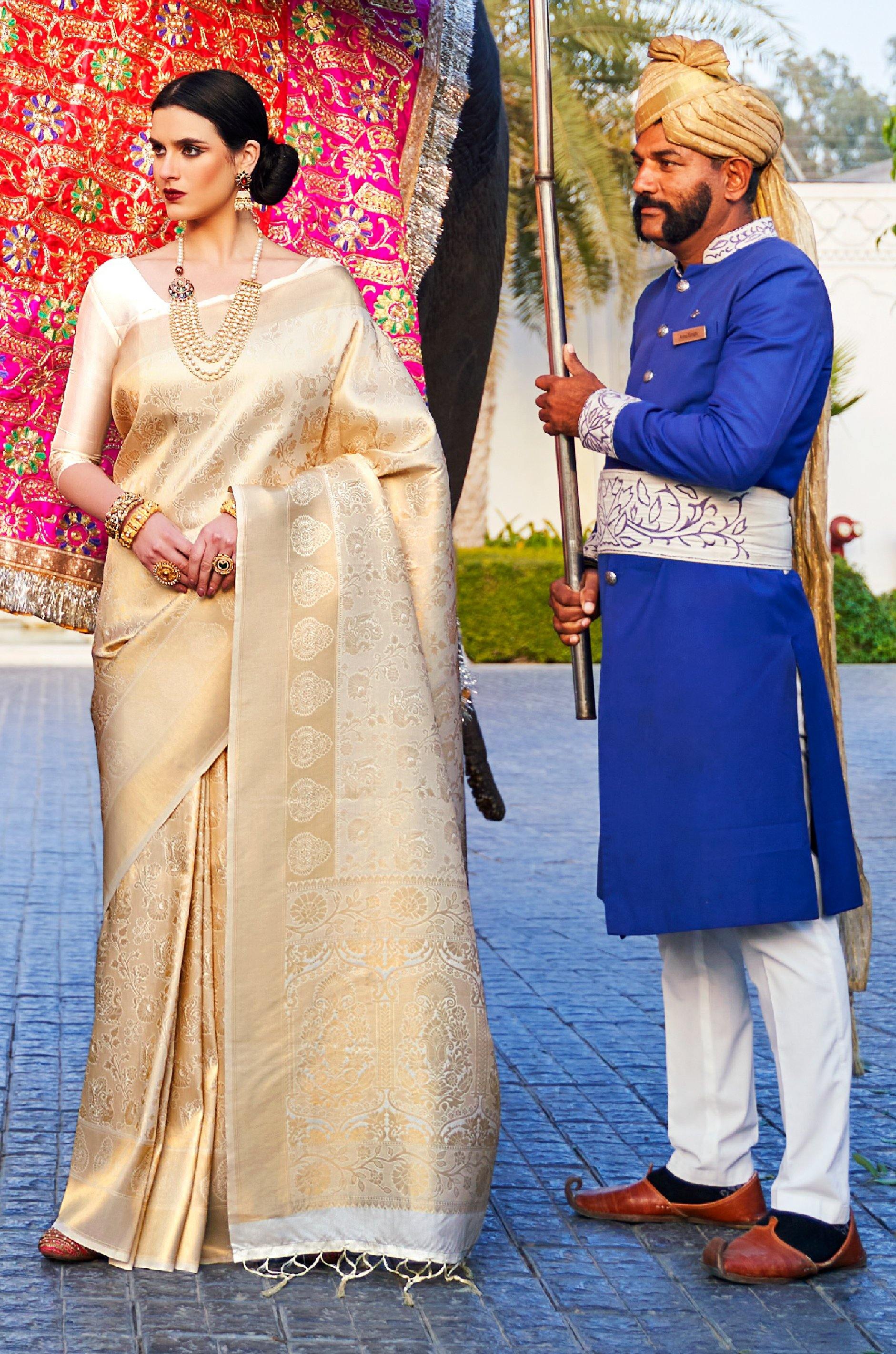 Golden Kanjivaram Silk Saree