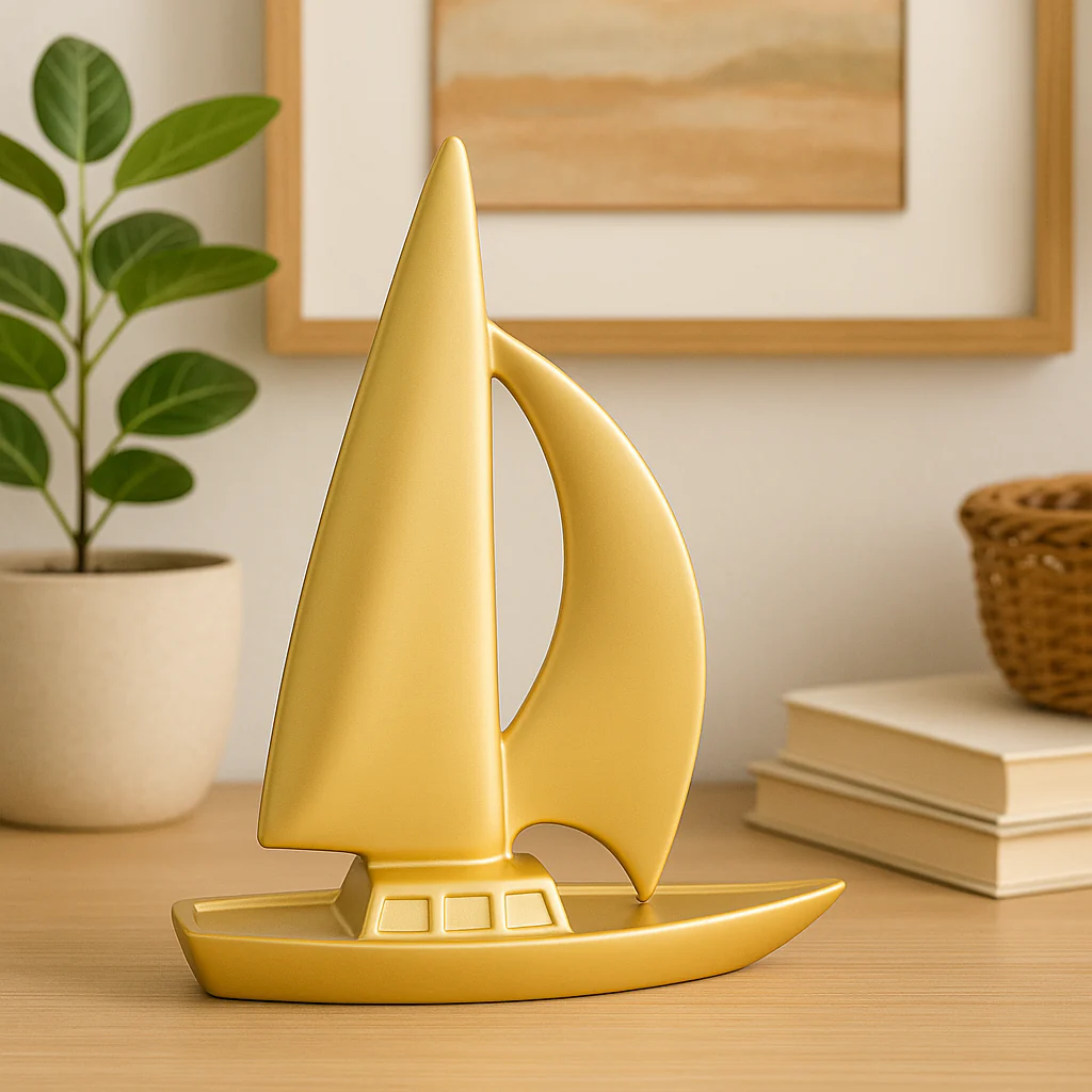 Golden Resin Sailboat Decorative Showpiece – 22 cm - Image 4
