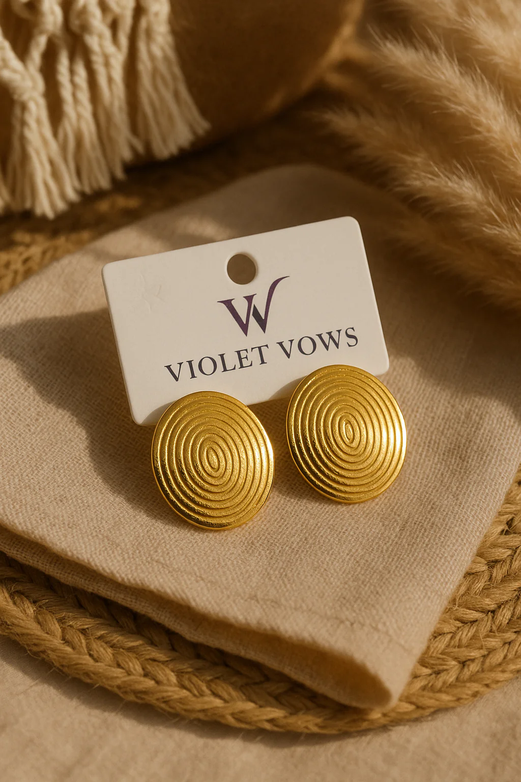Golden Ripple Disc Earrings - Modern Statement Studs - Image 2