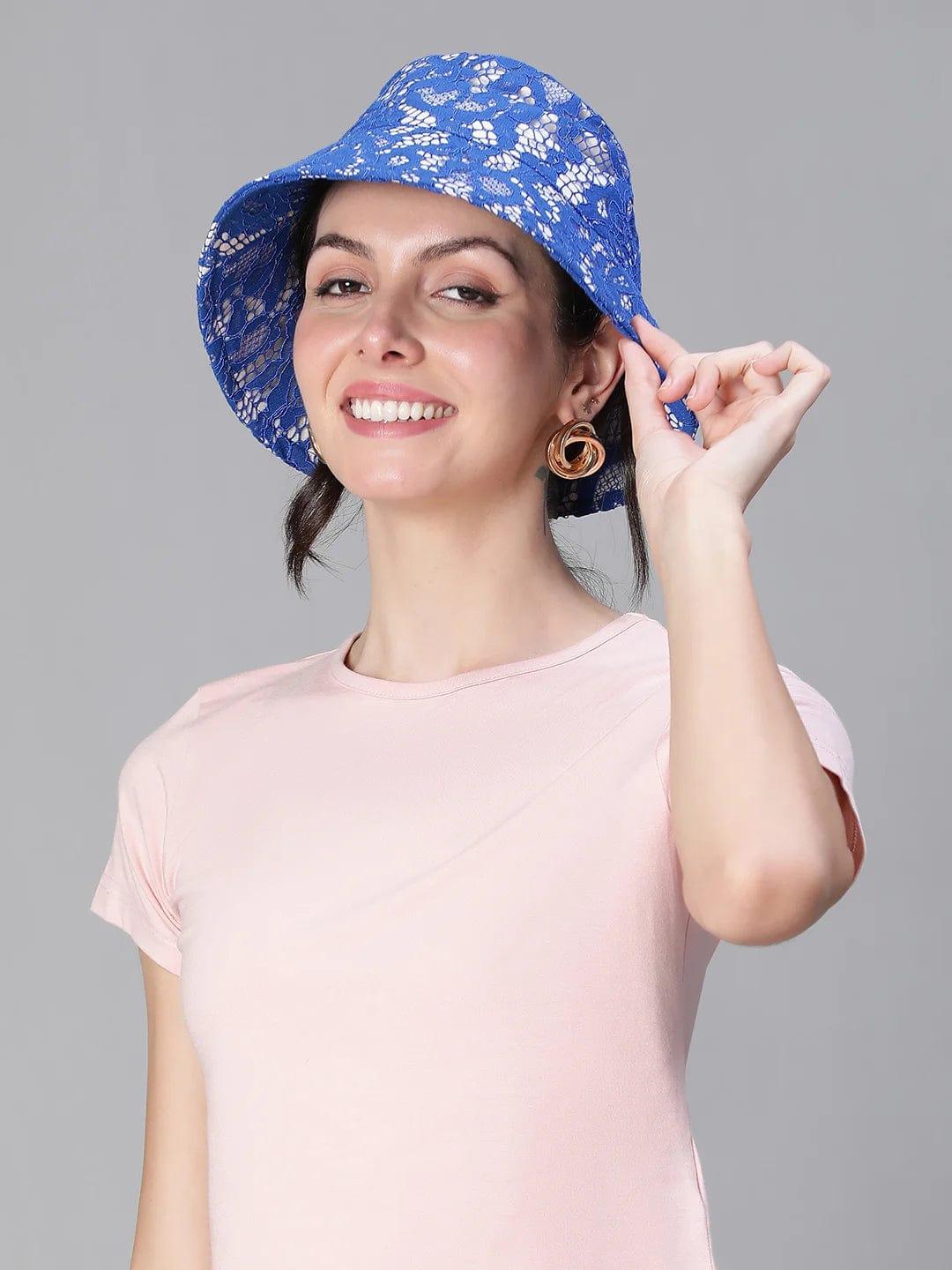 Grand Blue Lace Fabric Women Bucket Hat For Women - Image 4