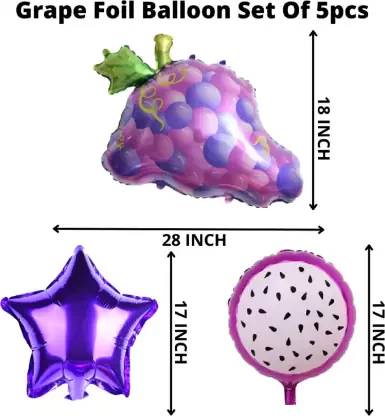Grapes Themed Foil Balloon Set (Multicolor) (Pack of 5) - Image 2