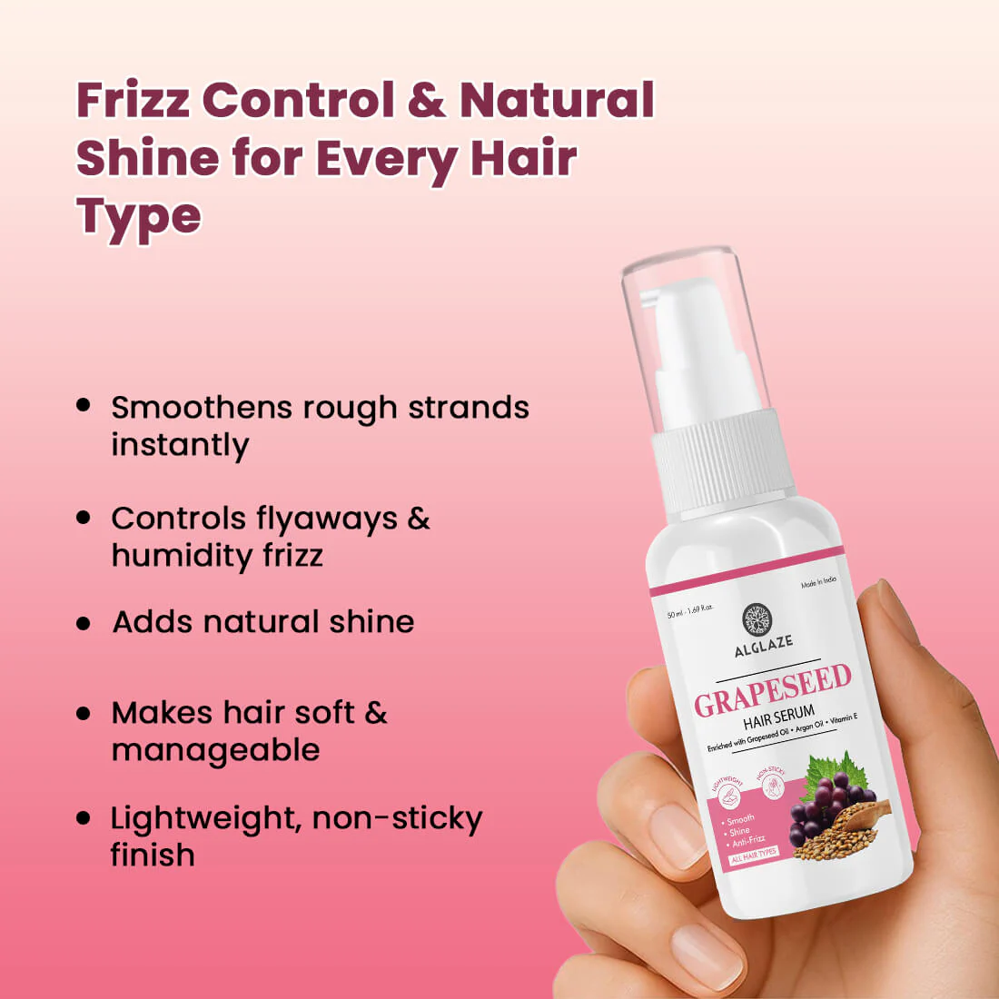 Grapeseed Hair serum | Smooth, Shine & Anti Frizz | Alglaze - Image 3