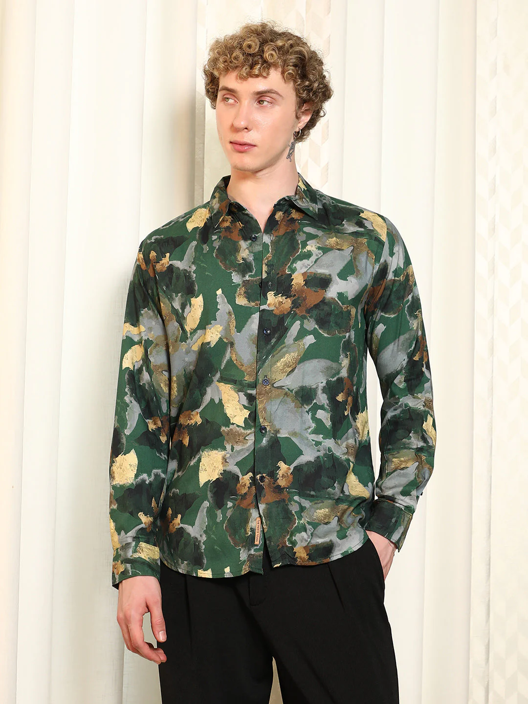 Green Abstract Printed Rayon Shirt - Image 2