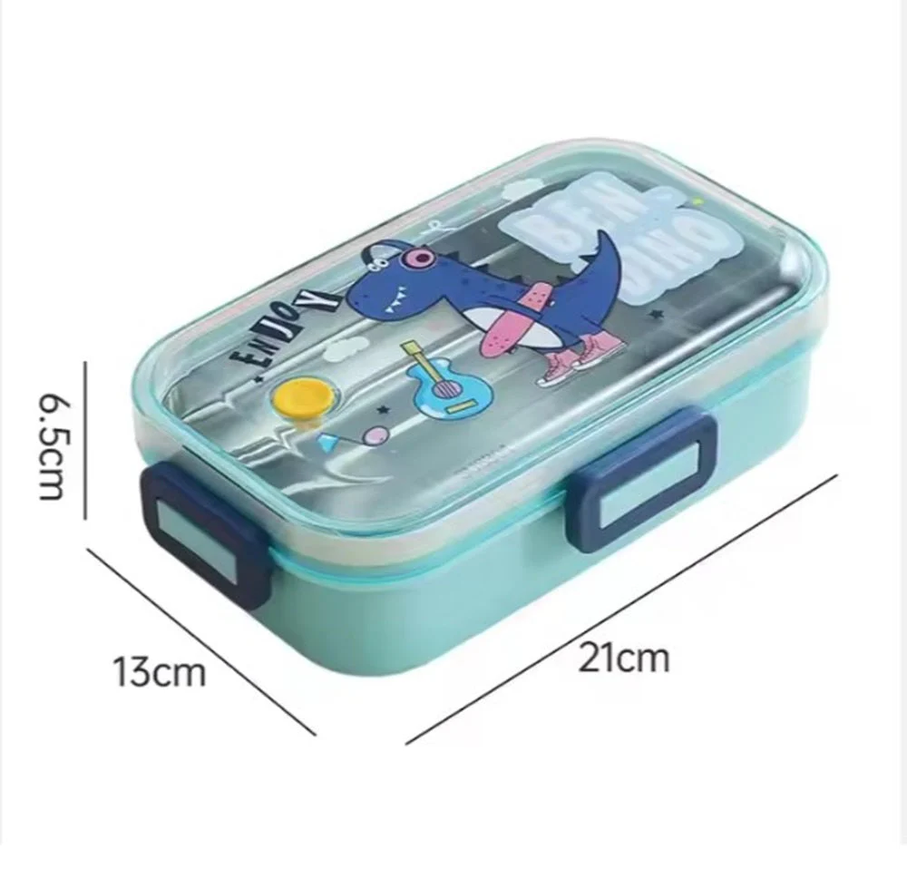 Green Dino Kids Stainless Steel Lunch Box | 700ml + 100ml Soup Bowl | Leak-Proof | 4-Lock Anti-Spill Design | Heat Insulation | Kids Tiffin Box for School & Travel - Image 2