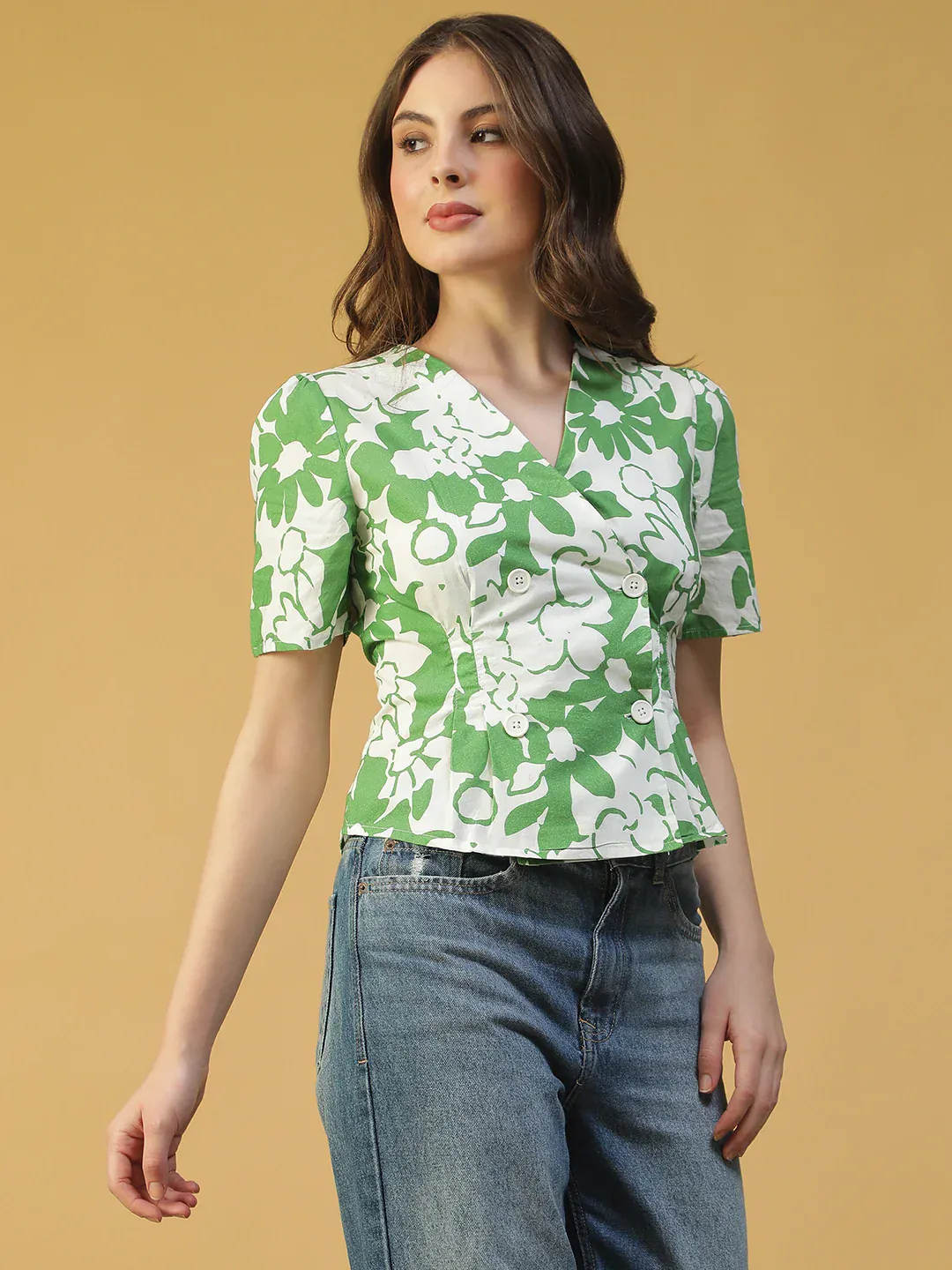 Green Floral Print Women’s Top - Image 6