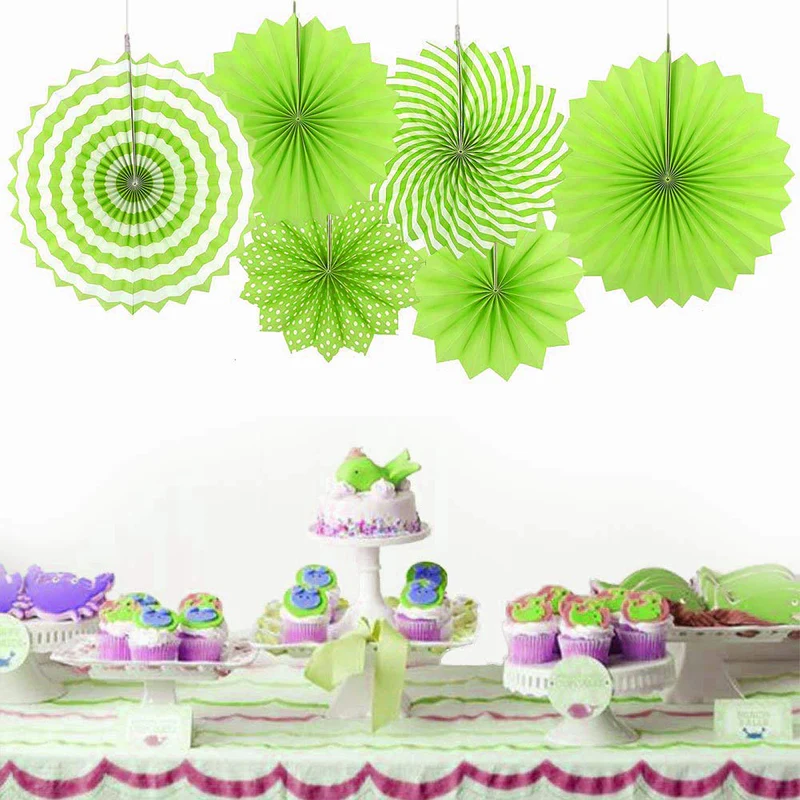 Green Hanging Paper Fans Decoration (Pack of 6) - Image 2