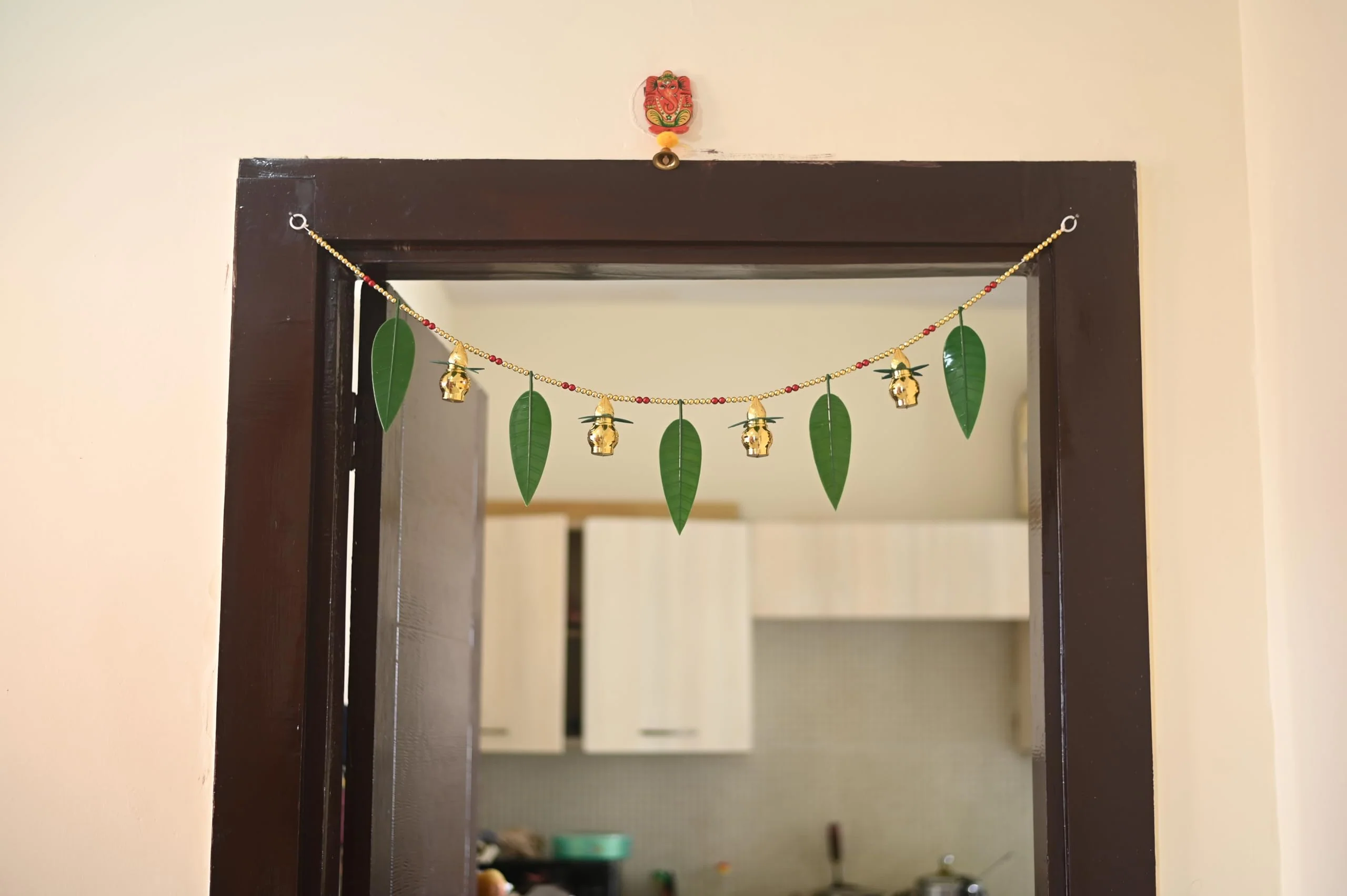 Green Leaves & Kalash Door Hanging Toran - 2 pcs - Image 6