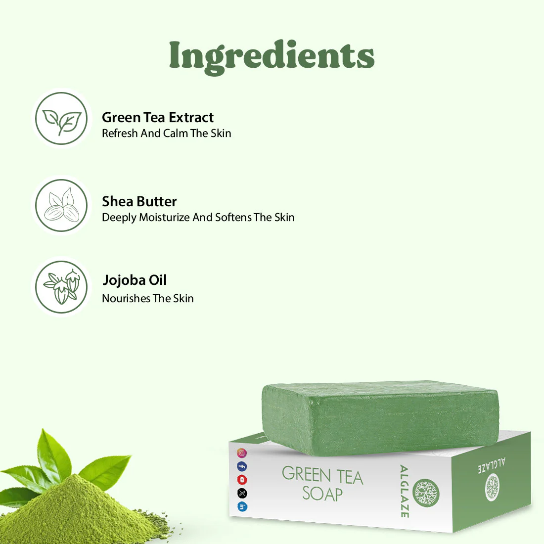 Green Tea Soap With Shea Butter & Jojoba Oil - Image 3