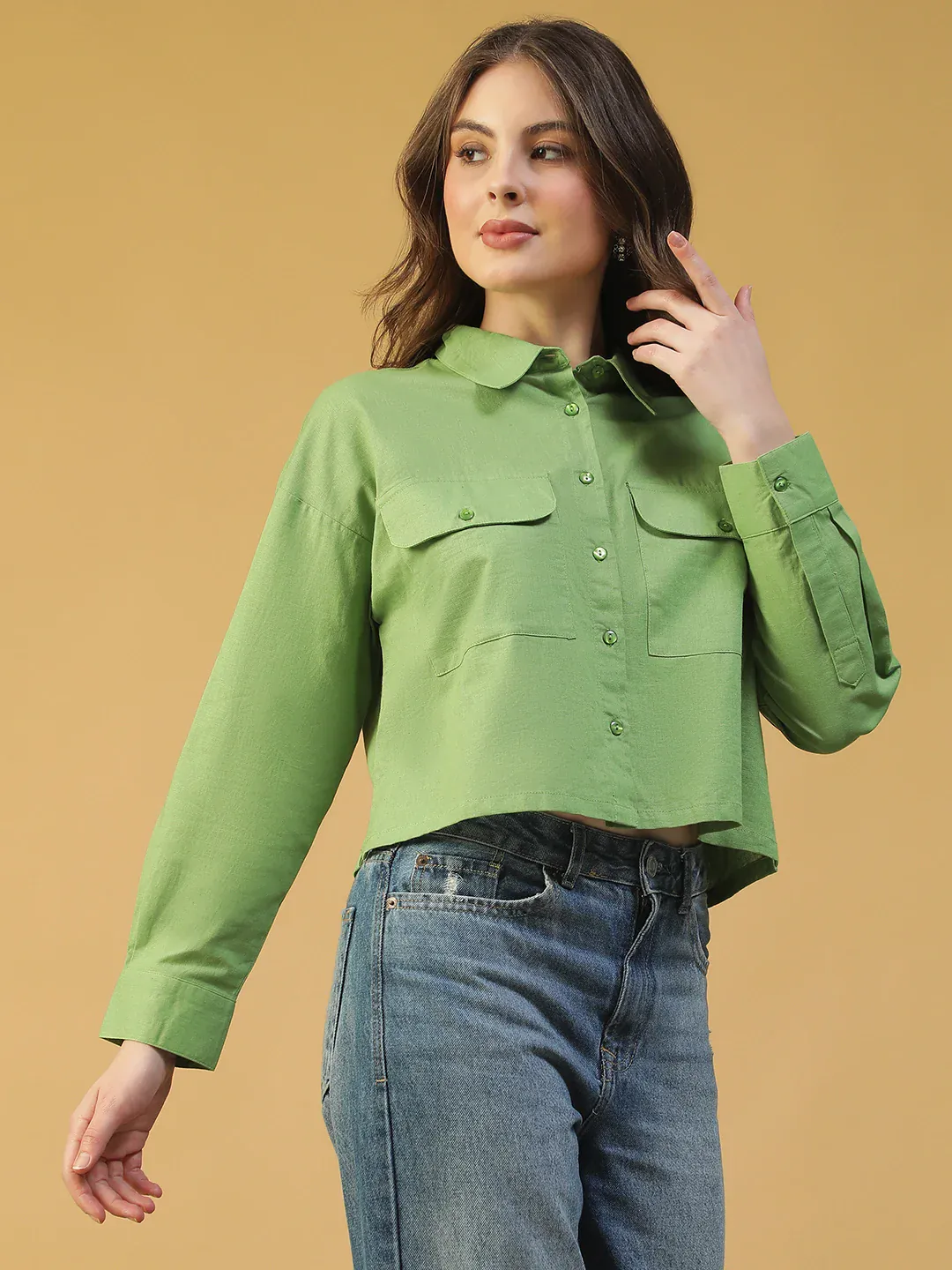 Green Women’s Shirt with Collar & Button-Down Front - Image 4
