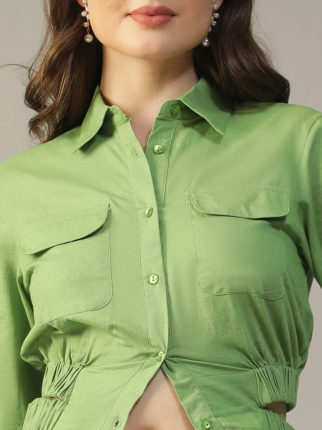 Green Women’s Shirt with Collar & Cut-Outs - Image 2