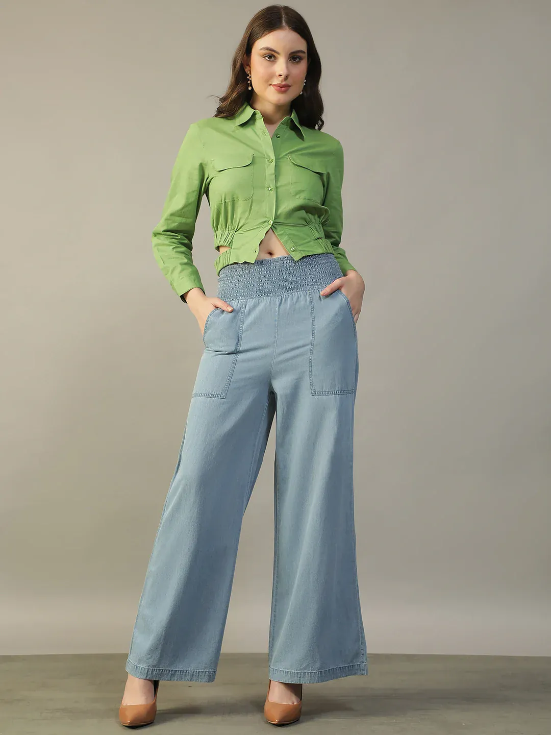 Green Women’s Shirt with Collar & Cut-Outs - Image 7