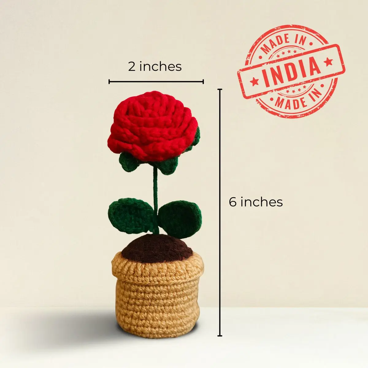 Greenkin Handmade Crochet Flower with Pot - Red Rose - Image 2