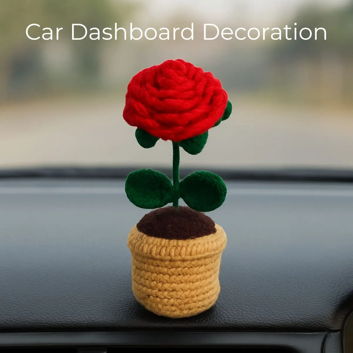 Greenkin Handmade Crochet Flower with Pot - Red Rose - Image 3