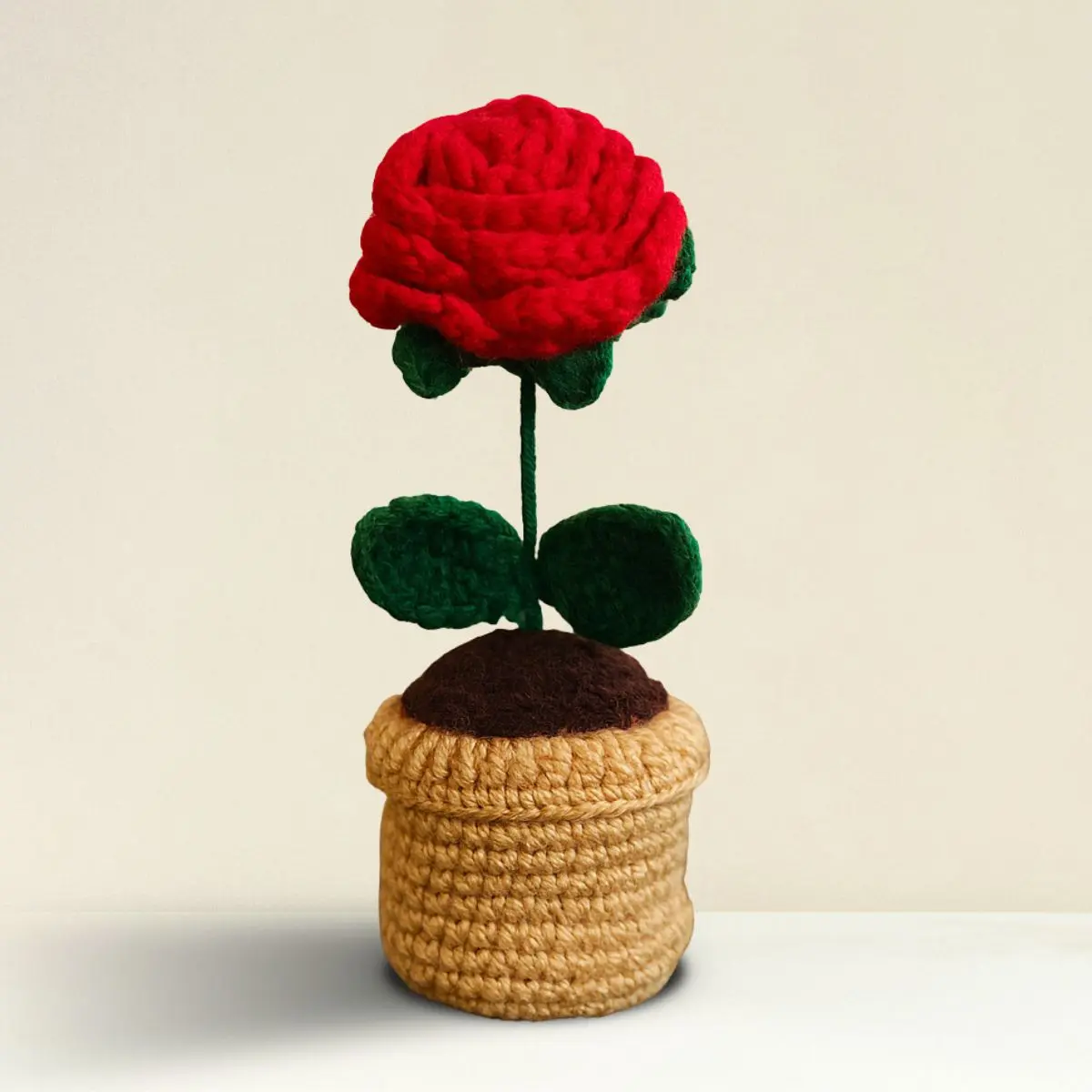 Greenkin Handmade Crochet Flower with Pot - Red Rose - Image 6