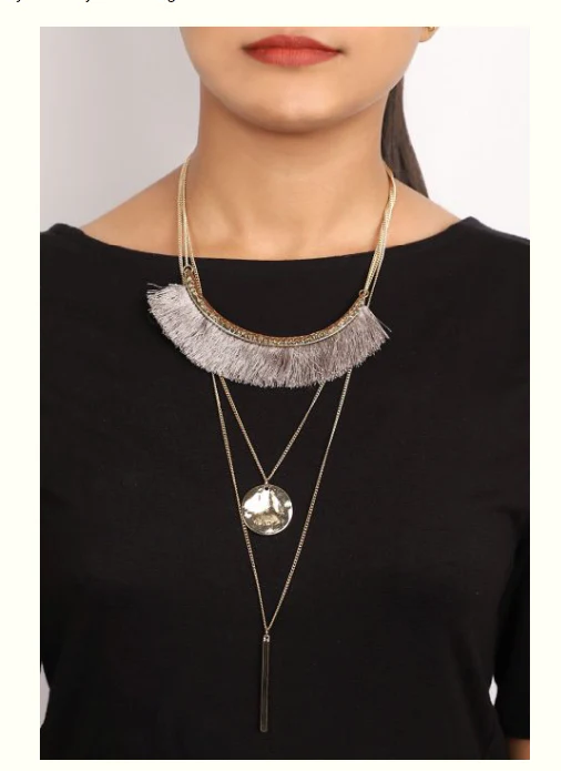 Grey 3-layer Metal Necklace - Image 3