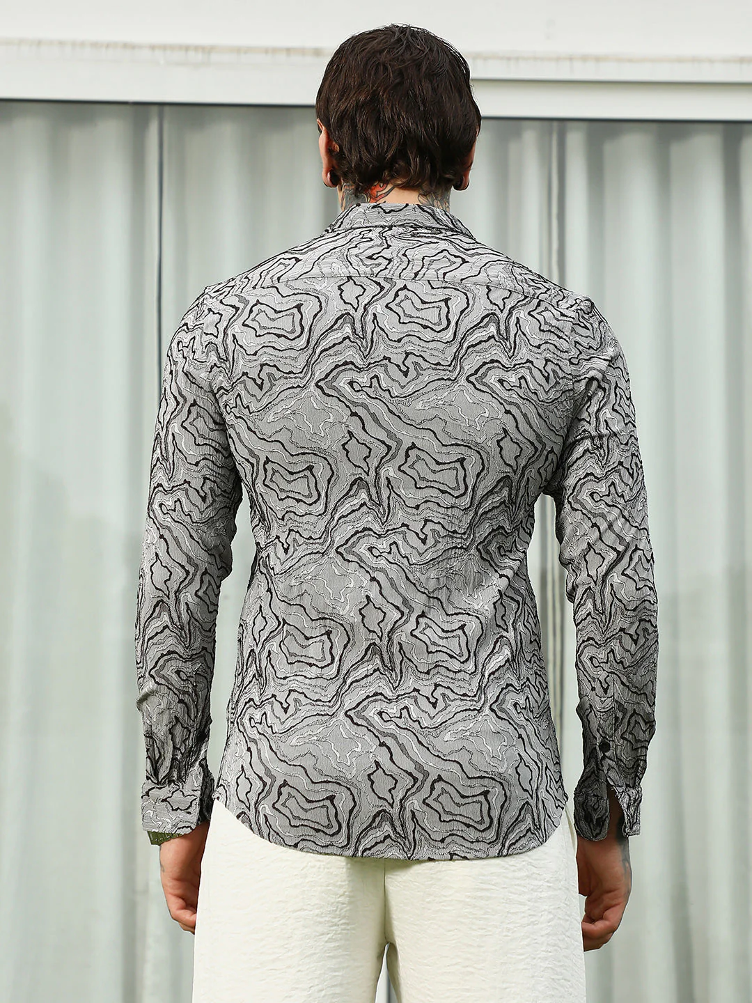Grey Abstract Pattern Slim Fit Shirt - Image 4