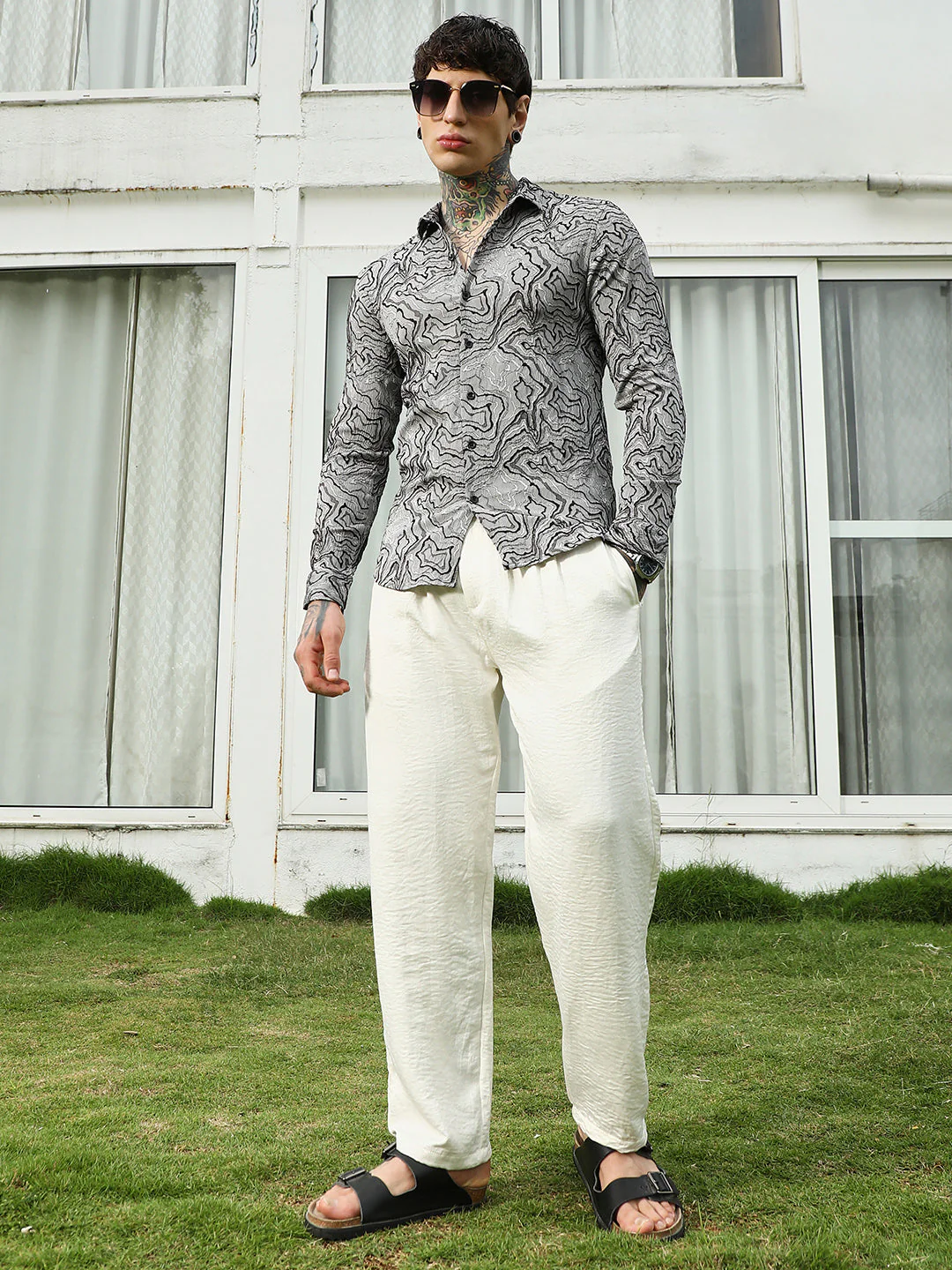 Grey Abstract Pattern Slim Fit Shirt - Image 6