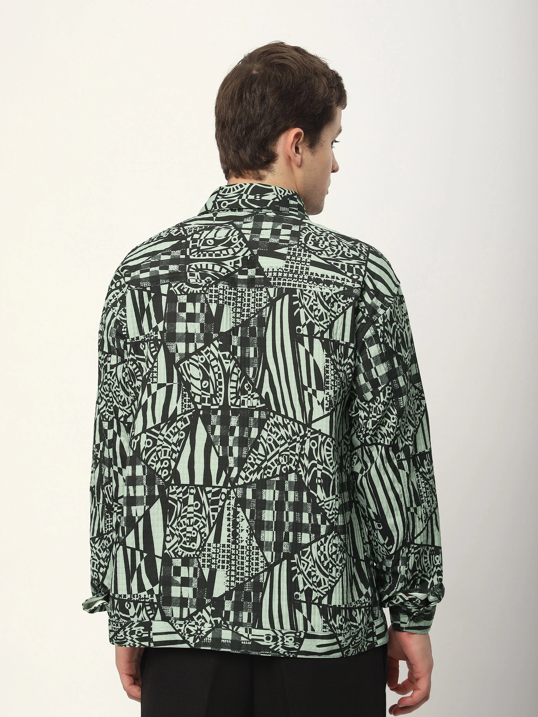 Grey and Black Abstract Print Shacket - Image 3