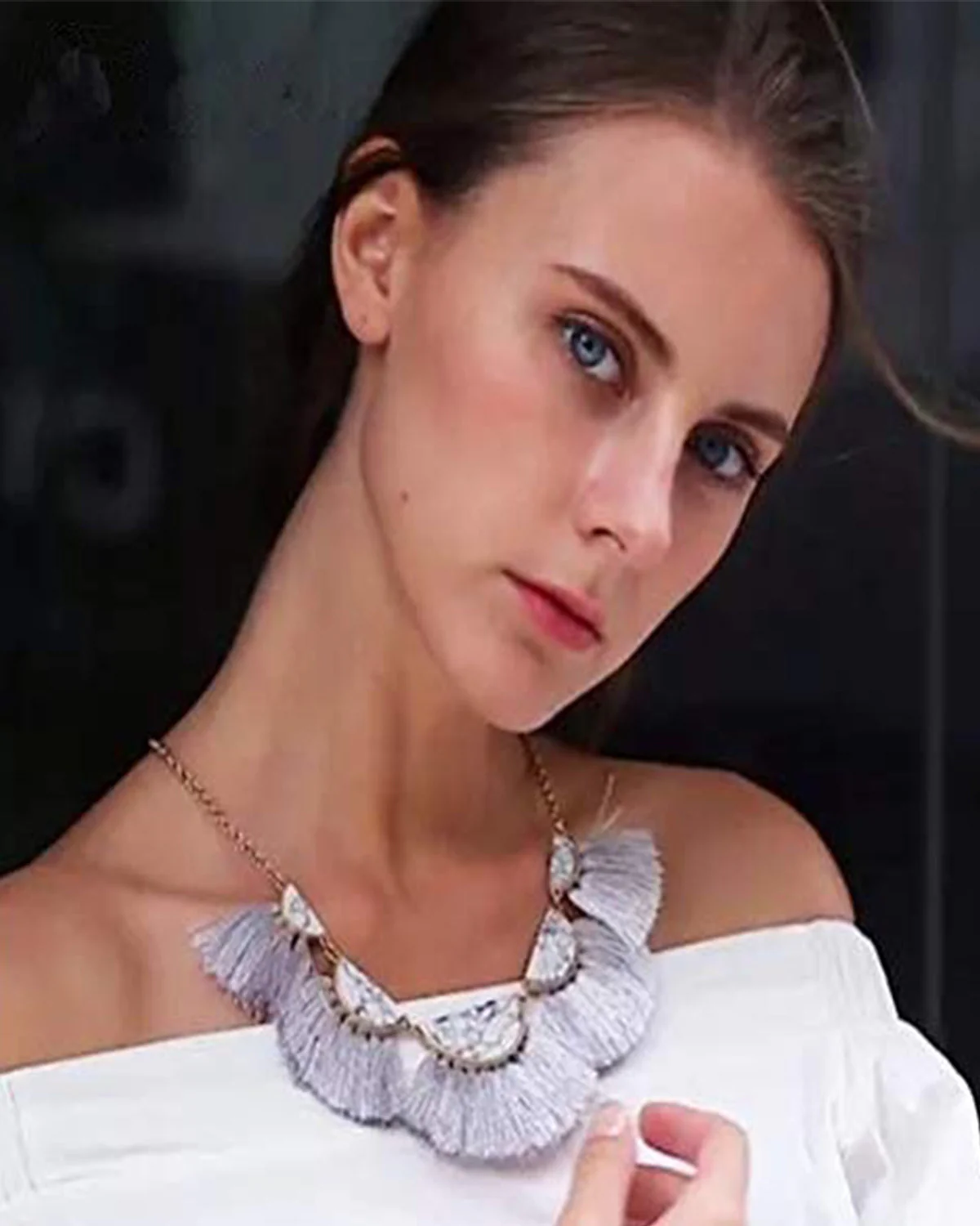 Grey Arrow Design Pendant Necklace with Hanging Tassels Jewelry for Women - Image 3