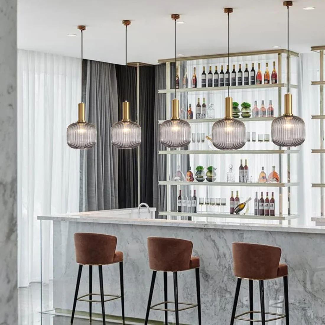 Grey glass modern ceiling light - Image 4