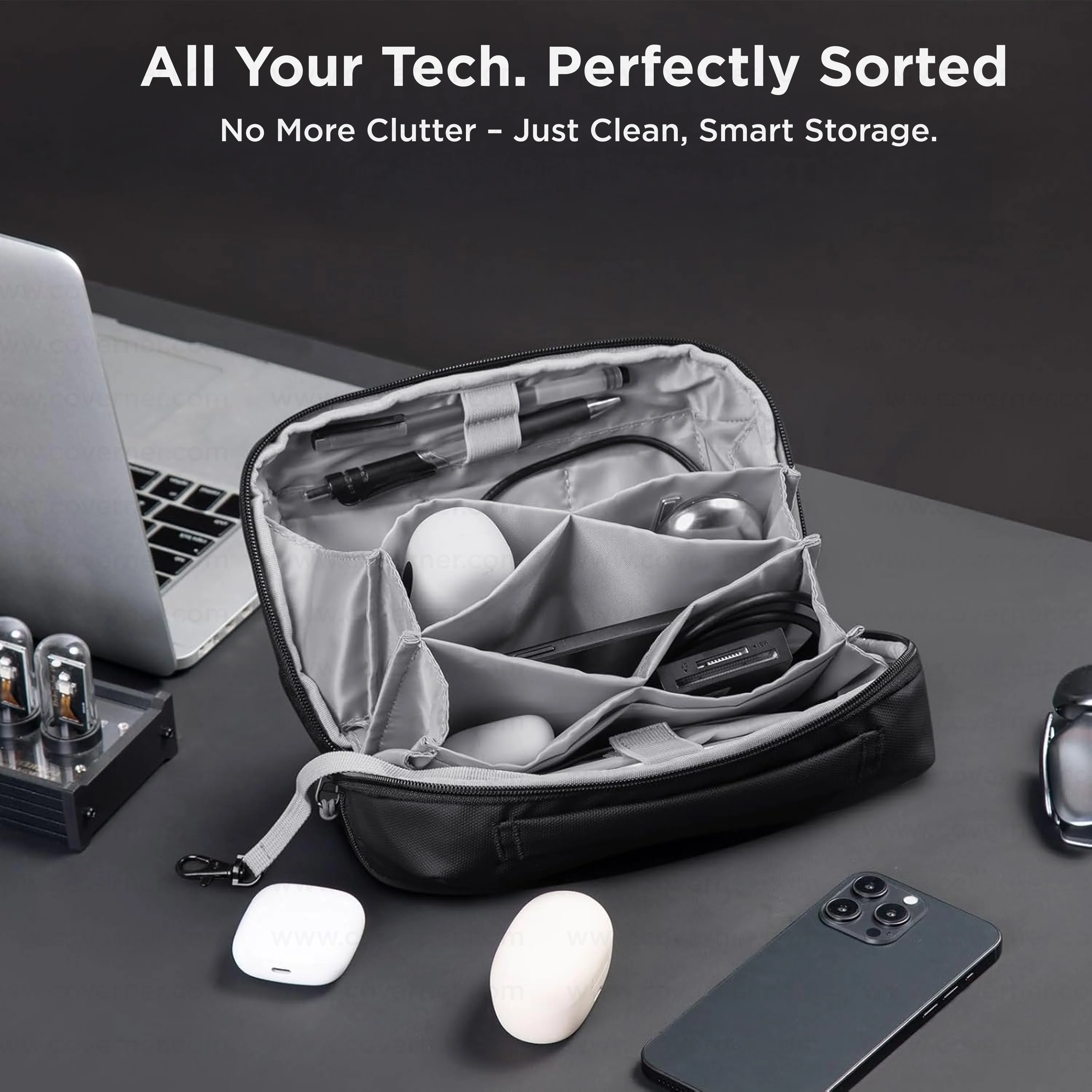 GridNest 180° Travel Tech Pouch – Large Electronics Accessories Organizer Bag | Coverner India - Image 2