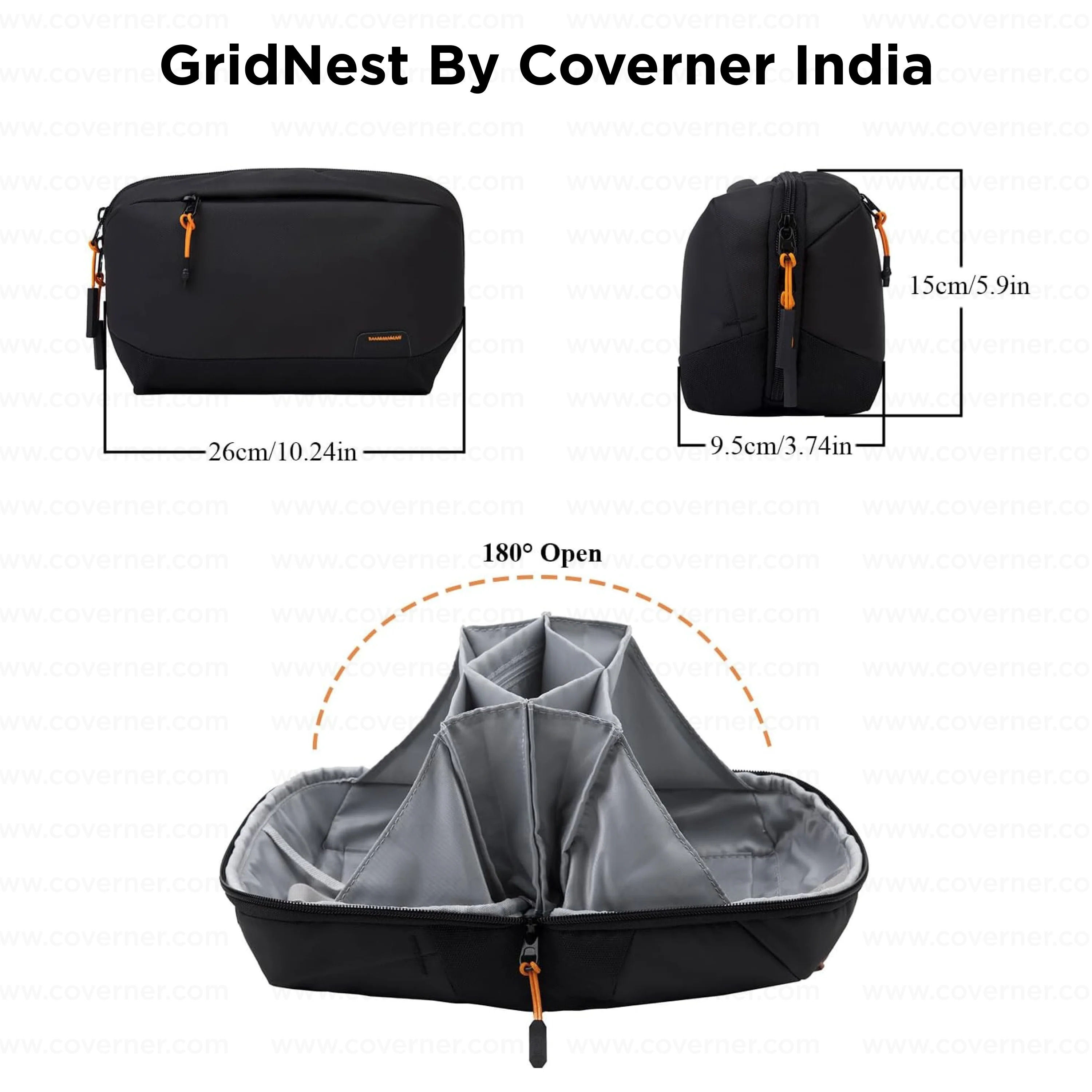 GridNest 180° Travel Tech Pouch – Large Electronics Accessories Organizer Bag | Coverner India - Image 3