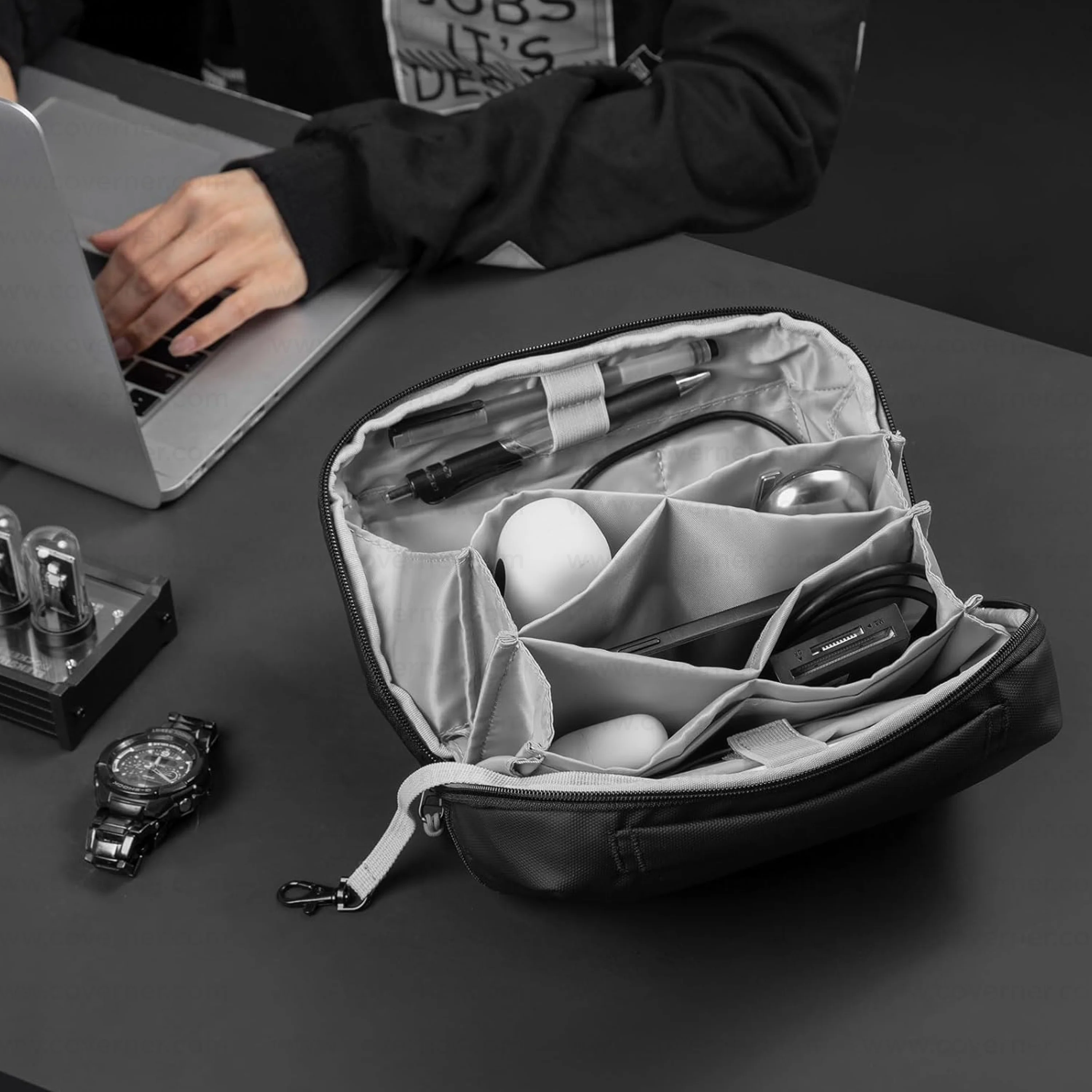 GridNest 180° Travel Tech Pouch – Large Electronics Accessories Organizer Bag | Coverner India - Image 7