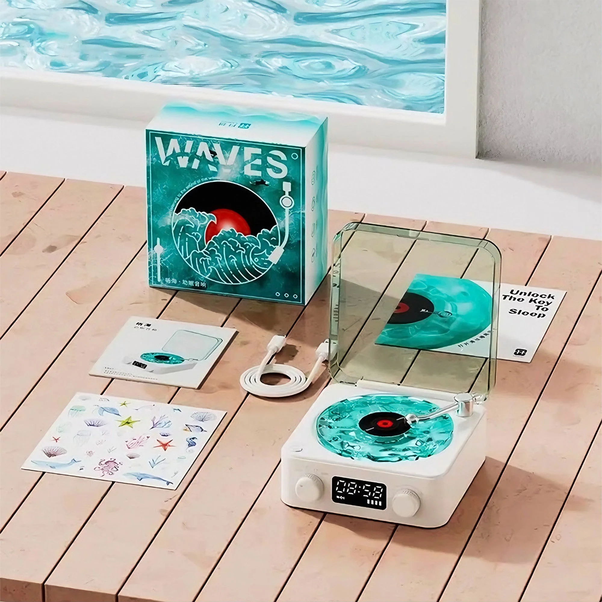 Groovix: Retro-Style Vinyl Bluetooth Speaker with Ambient Light & Digital Clock, Waves-Inspired Wireless Audio for Bedroom, Office & Party Décor - Image 6