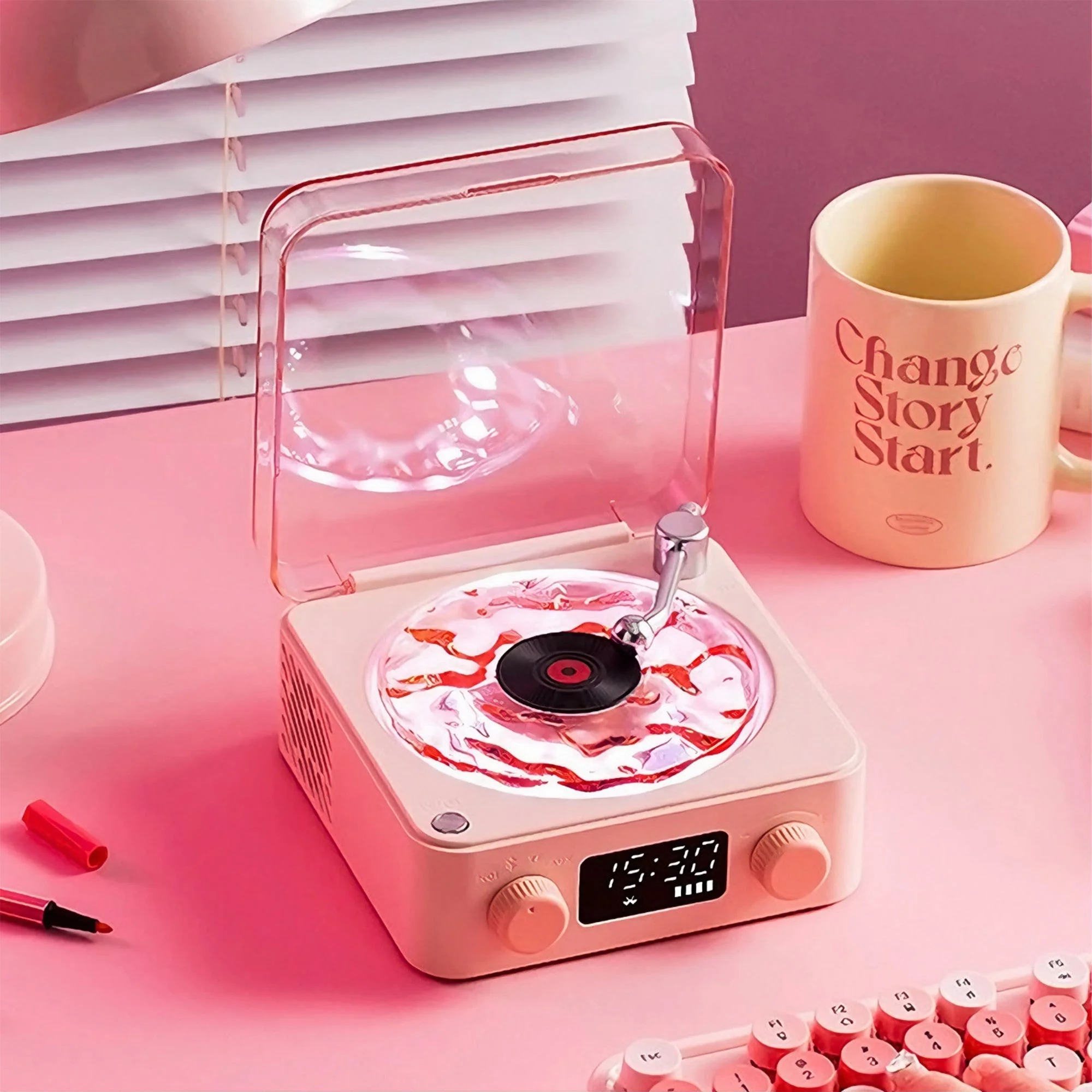 Groovix: Retro-Style Vinyl Bluetooth Speaker with Ambient Light & Digital Clock, Waves-Inspired Wireless Audio for Bedroom, Office & Party Décor - Image 7