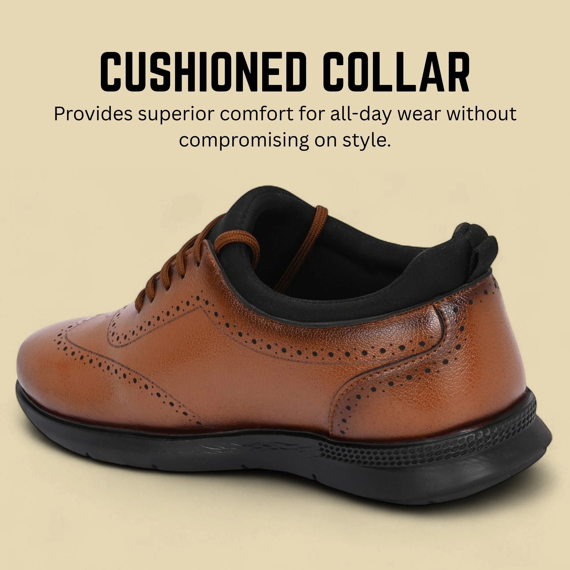 Guava Men's Featherwalk Lightweight Tan Brogue Semi Fromal Shoes GV25JA898 - Image 4