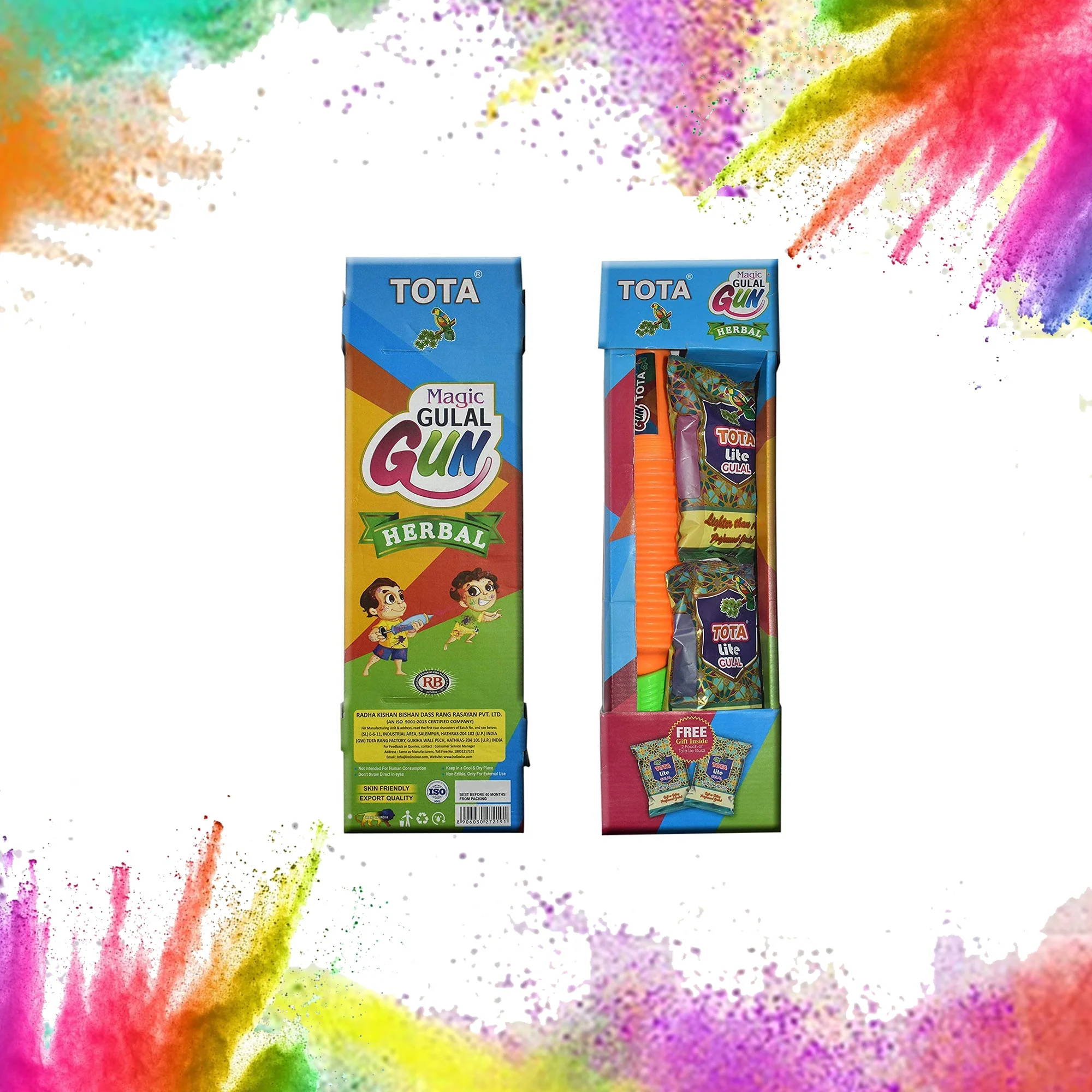 Gun for Holi - Sprays Dry Colors in Air | Natural and Herbal Holi Kit for Kids Festivals and Holi Celebrations - 1 Refillable Pichkari and 2 Packets of Gulal Colors - Image 3