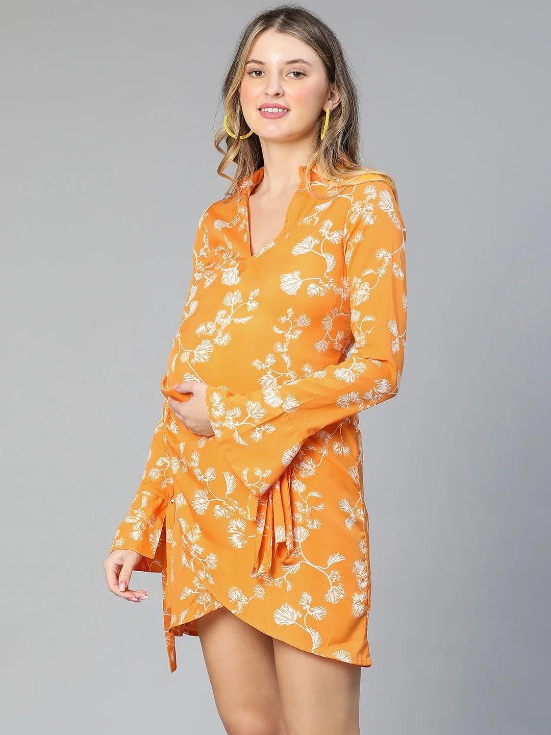 Hail Up Yellow Floral Print Wrapped Maternity Dress Stylish - Image 3