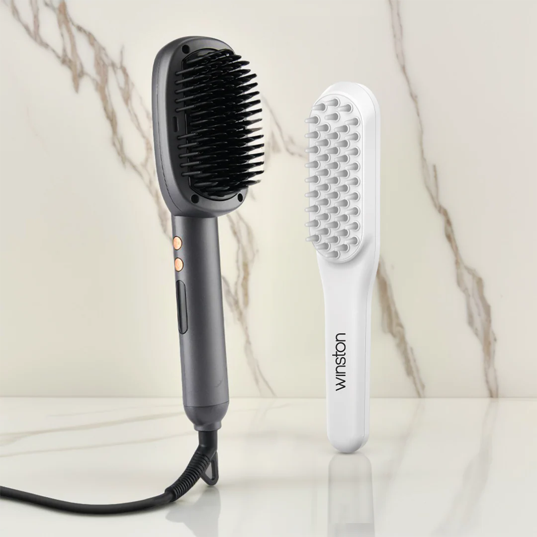 Hair Straightening Brush & LED Comb Combo