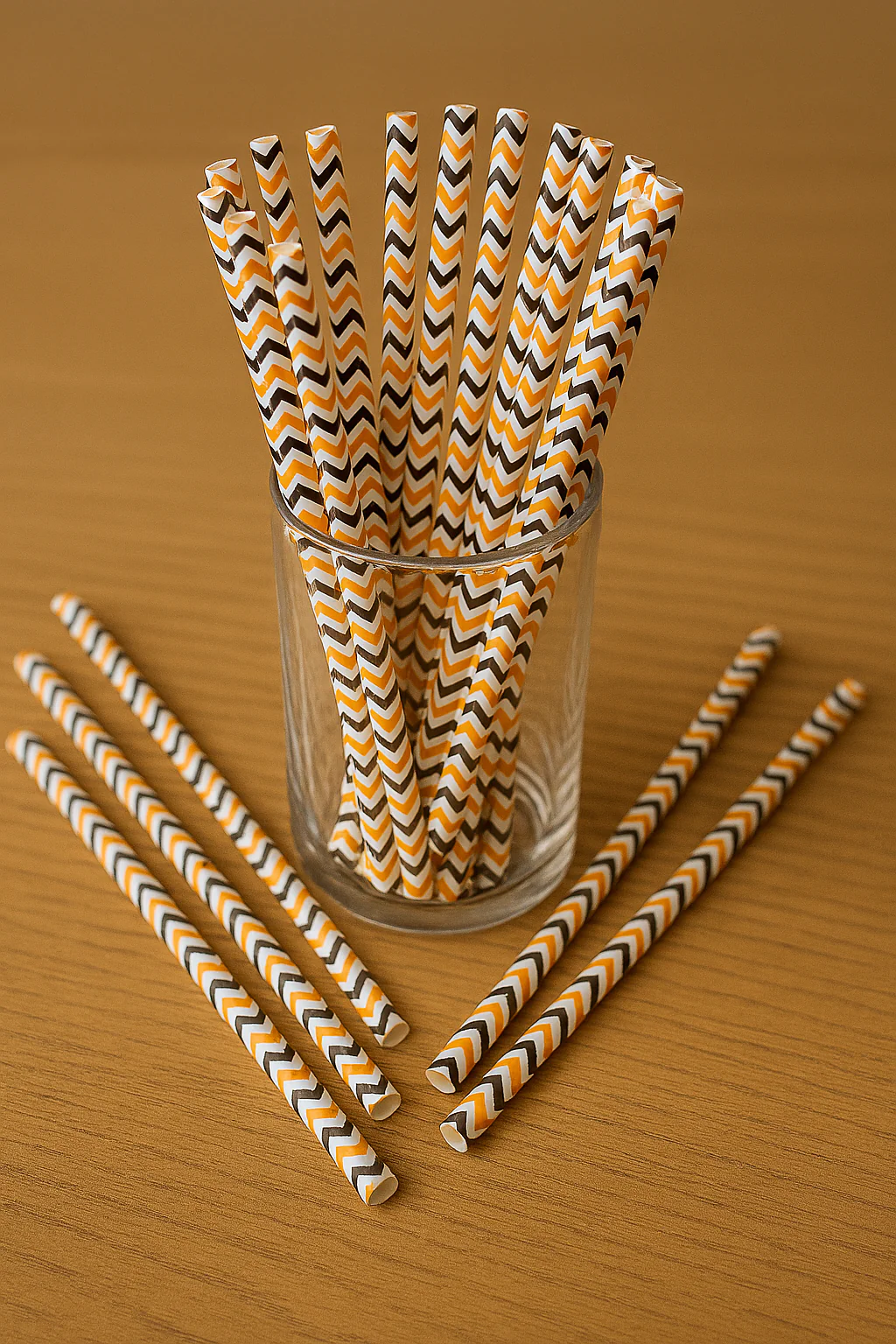 Halloween Chevron Paper Straws – 50 Pcs – White with Orange & Black Zigzag Print