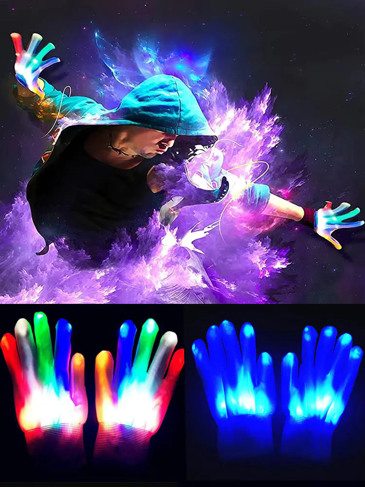 Halloween Party LED Gloves Luminous Flashing Color Changing Gloves 1pair - Image 6