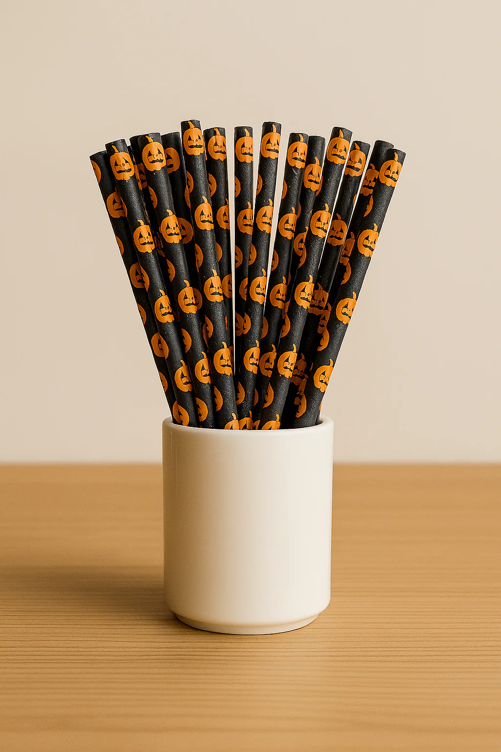 Halloween Pumpkin Paper Straws – 50 Pcs – Eco-Friendly Black & Orange Jack-o’-Lantern Straws - Image 4