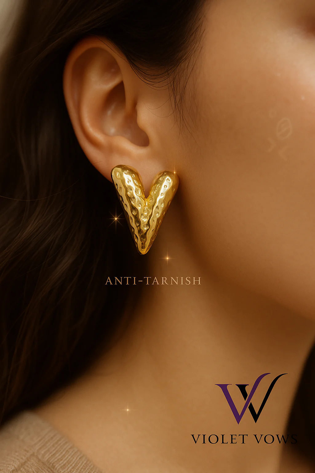 Hammered Heart Studs - Image 2