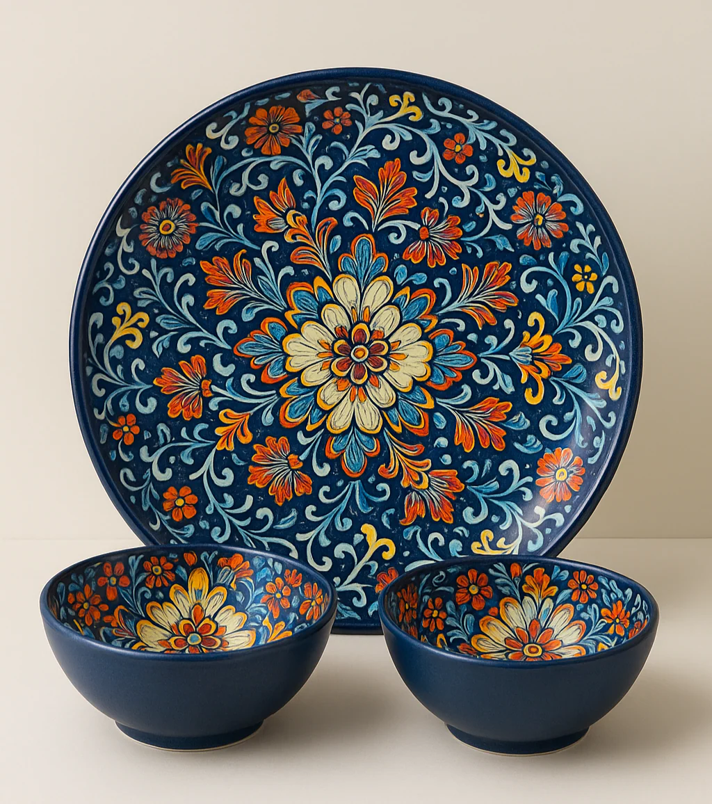 Hand-Painted Ceramic Plate & Bowl Set - Image 3