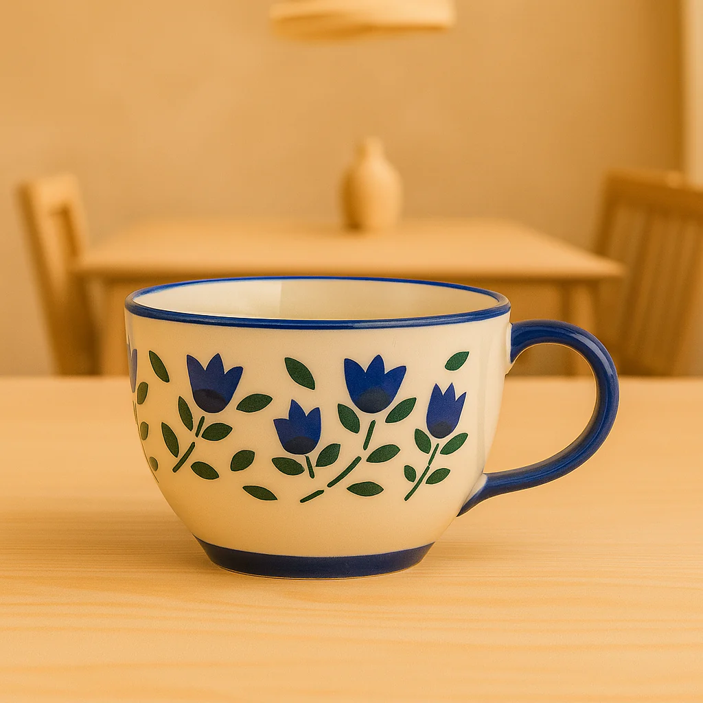 Handcrafted Ceramic Mug | Blue Floral Design | Premium Coffee & Tea Cup | Microwave & Dishwasher Safe - Image 6