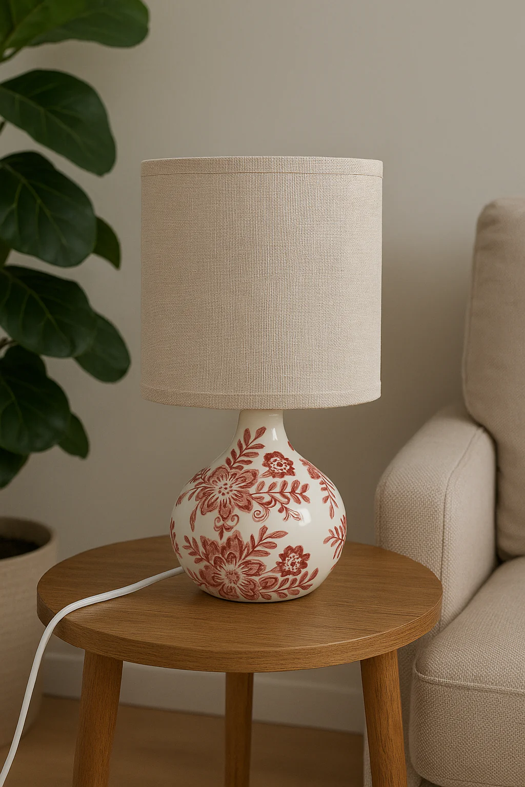 Handcrafted Ceramic Table Lamp with Linen Shade - Image 6