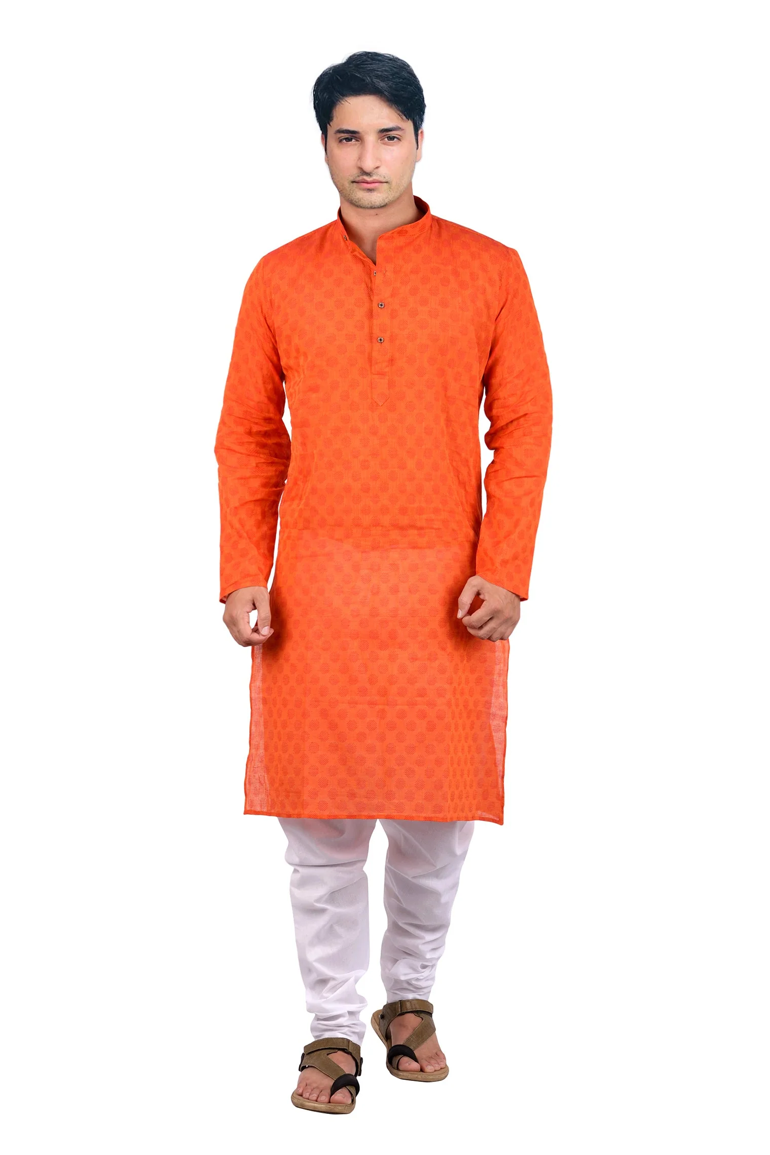 Handloom Cotton Kurta in Dark Orange - Image 21