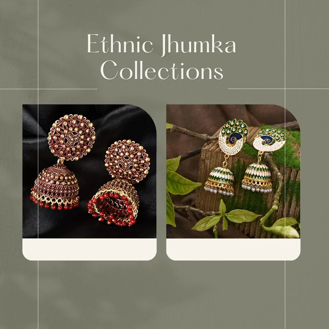 Handmade Alloy Dome Shaped Jhumka Earrings, Traditional Designer Jhumki For Women And Girls (Combo), Green-Maroon - Image 2