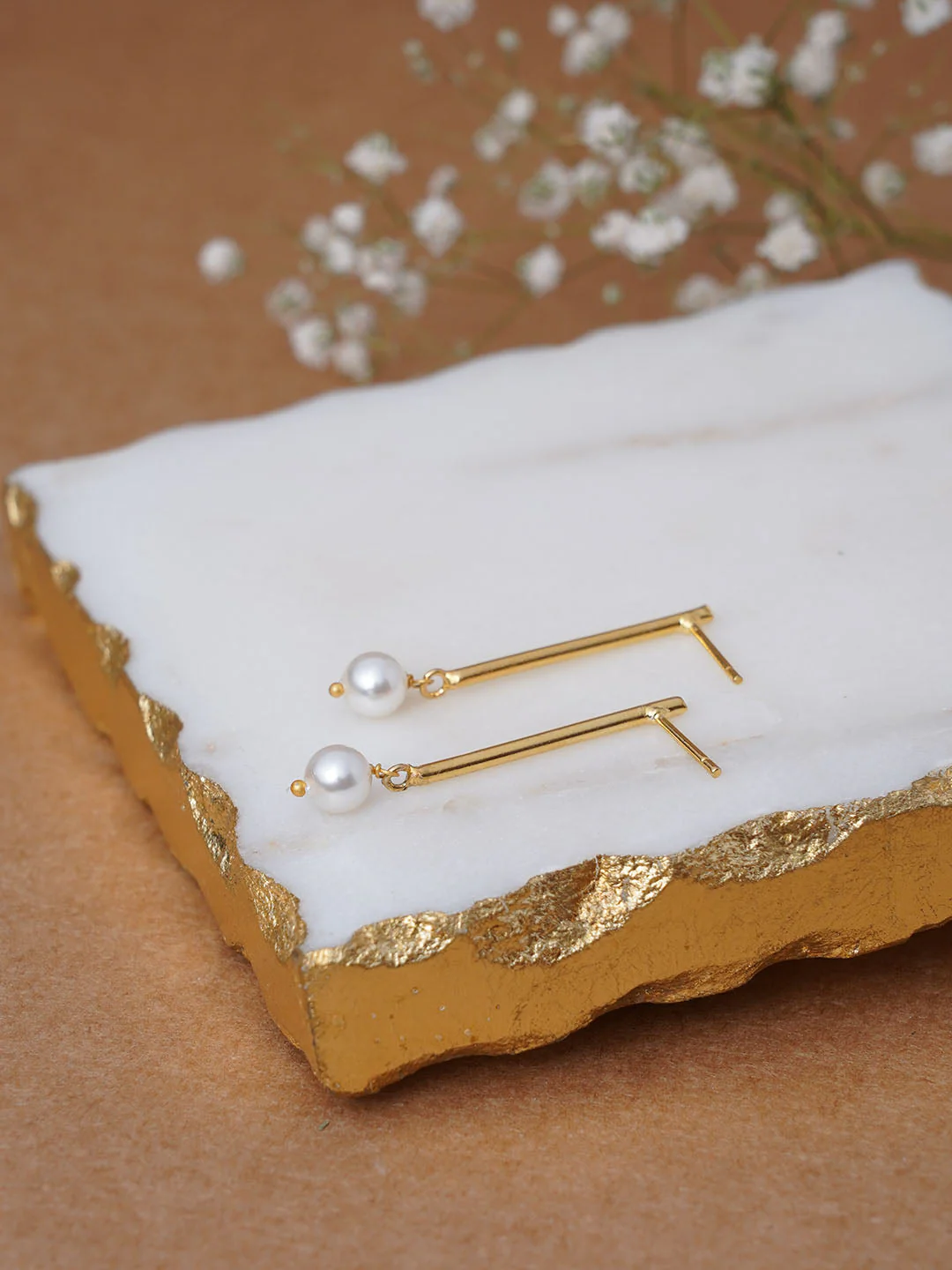 Hanging Pearl - 18K Gold Plated Earring - Image 2