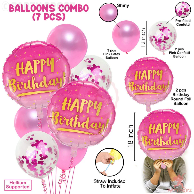 Happy Birthday Balloon Banquet (Pink) (Pack of 7) - Image 2