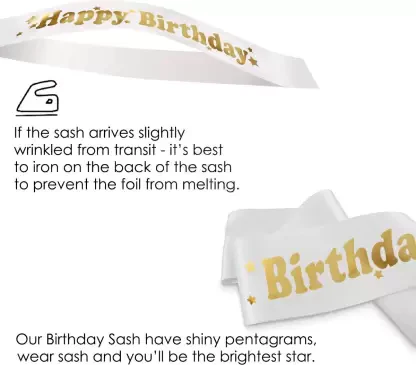 Happy Birthday Printed Sash With White & Golden Word Print (Pack of 1) - Image 2