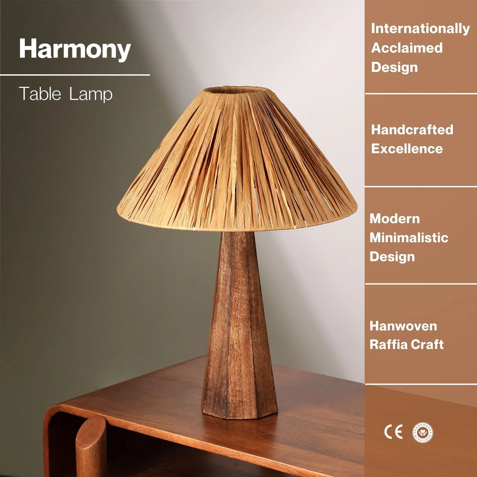Harmony Table Lamp - Raffia, Natural Wood, Perfect For Earthy Spaces - Image 3
