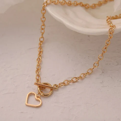 Heart Gold Plated Single Chain Necklace Jewellery For Women - Image 2