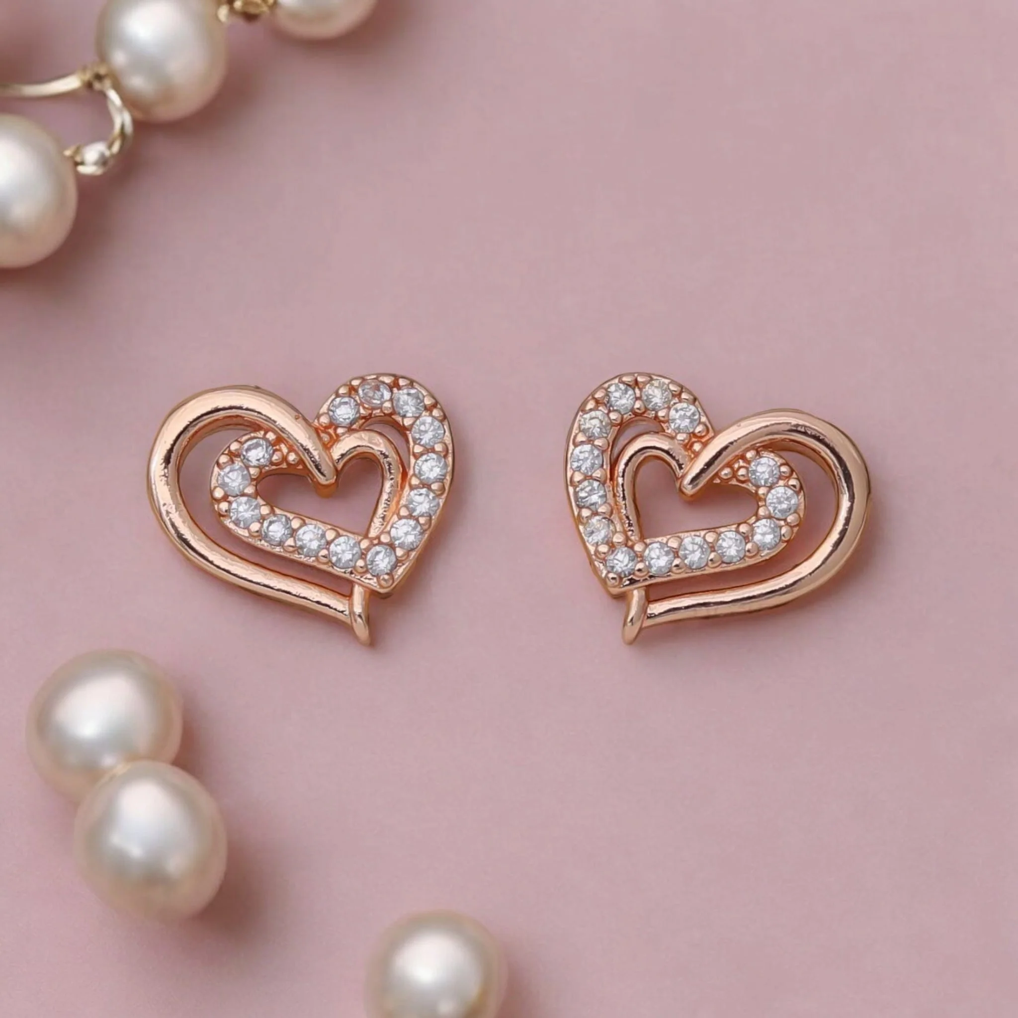 Heart Shape Stud Earrings For Women And Girls, Cubic Zirconia Hollow Heart Contemporary Studs - Image 3